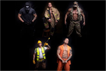 Male stripper in various outfits